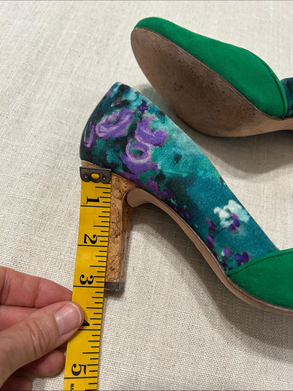 Plenty by Tracy Reese Hayden Floral Pump Emerald Green Suede Retro Cork Heel 38 - Picture 6 of 13